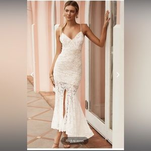 Selfie Leslie Forget Me Not Front Split Lace Mermaid Dress White size M, AUS 10